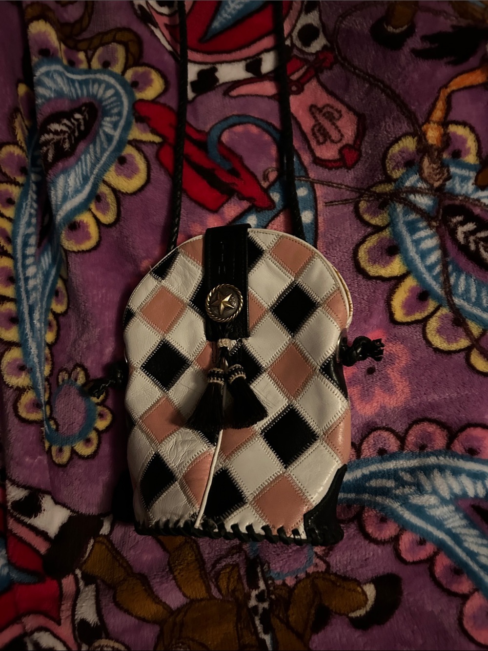 Boot Hill Bags| Pink and White Checkered Cowboy Boot Bucket Crossbody Purse Bag